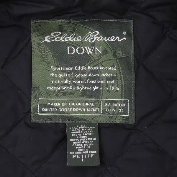 Eddie Bauer Women's Petite Large Black Embroidered Goose Down Quilted Jacket