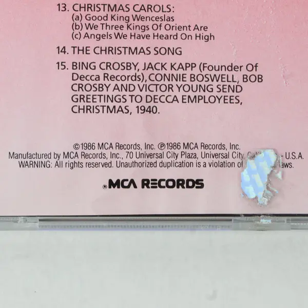 Bing Crosby Sings Christmas Songs CD 1986, # MCAD-5765