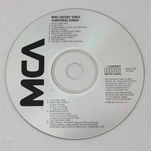 Bing Crosby Sings Christmas Songs CD 1986, # MCAD-5765