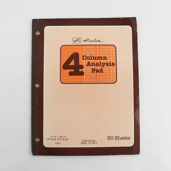 Vintage Herlitz Inc. 4 Column Analysis Pad 50 Sheets 11" X 8.5"