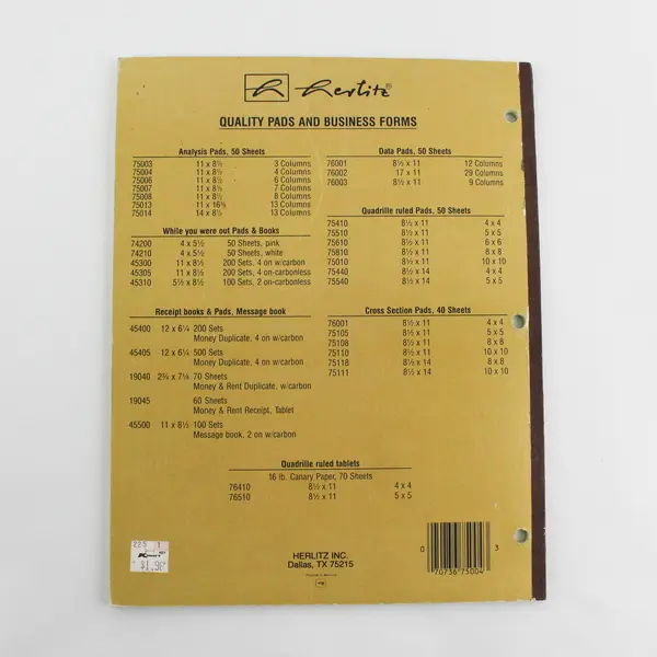 Vintage Herlitz Inc. 4 Column Analysis Pad 50 Sheets 11" X 8.5"