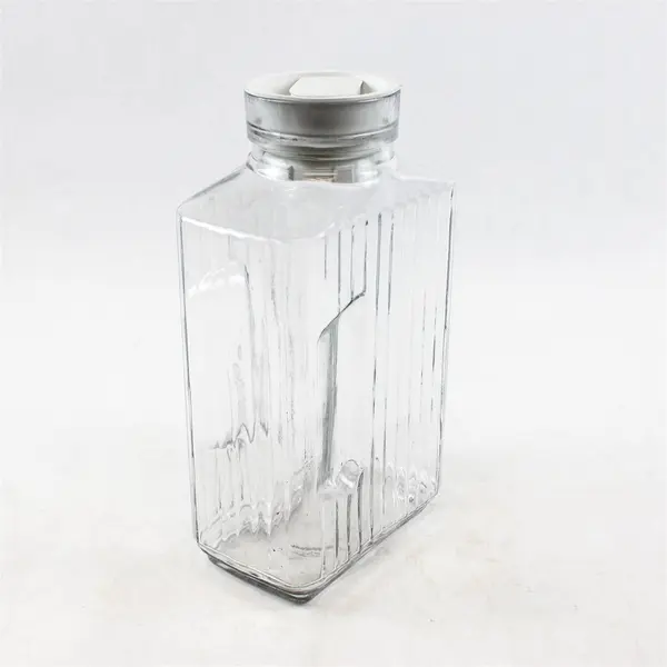 Vintage 2QT Anchor Hocking Bistro Ribbed Glass Pitcher White Stopper