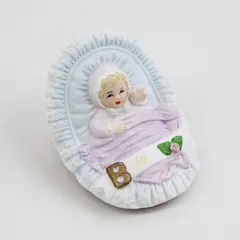 1983 Enesco Blonde Baby In Bassinet Growing Up Birthday Girls