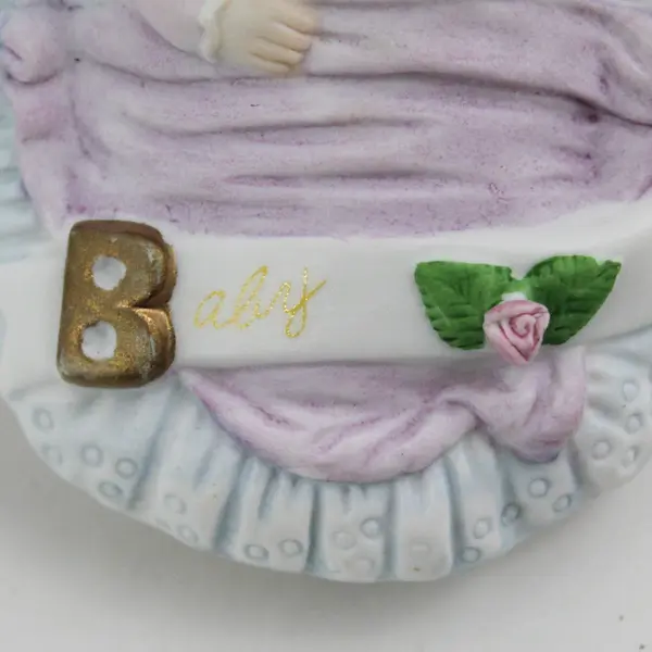 1983 Enesco Blonde Baby In Bassinet Growing Up Birthday Girls