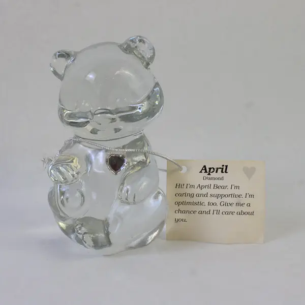 Fenton Art Glass April Bear with Clear Heart Handmade Figurine Original Tag