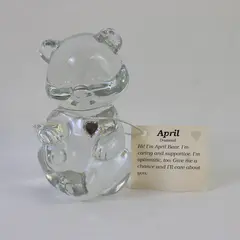 Fenton Art Glass April Bear with Clear Heart Handmade Figurine Original Tag