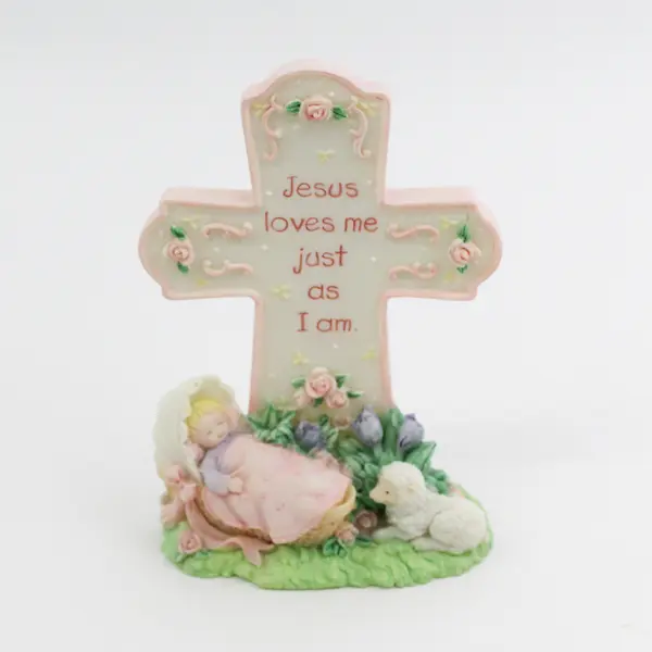 2000 Enesco Cross Jesus Loves Me Just As I Am Baby Girl with Lamb
