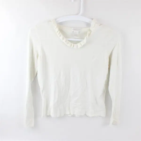 Worthington Women's M White Knit Ruffle Collar Long Sleeve Blouse