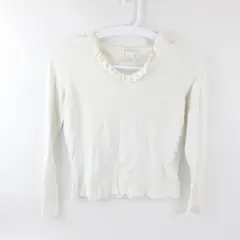Worthington Women's M White Knit Ruffle Collar Long Sleeve Blouse
