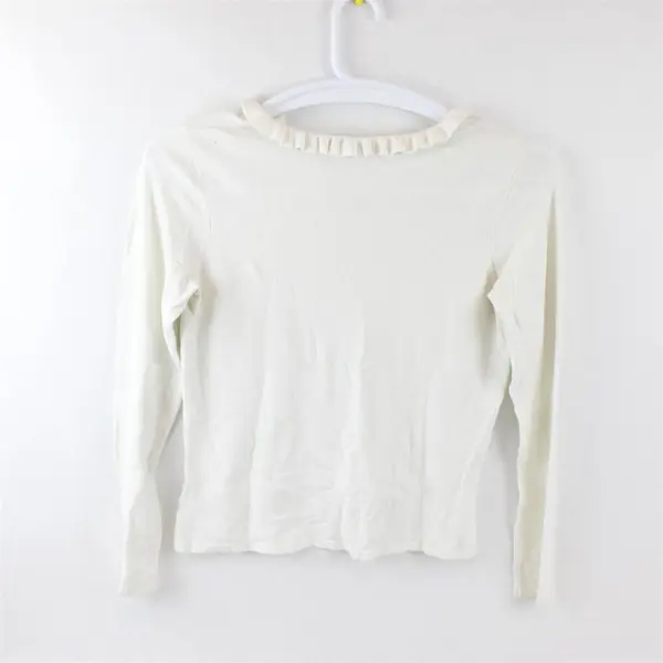 Worthington Women's M White Knit Ruffle Collar Long Sleeve Blouse