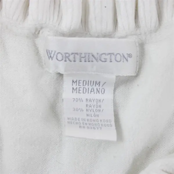 Worthington Women's M White Knit Ruffle Collar Long Sleeve Blouse