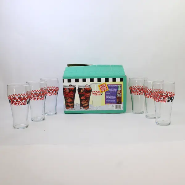 Set Of 6 Indiana Glass Coca Cola Glassware Collection Bell Soda Glasses 16 Oz