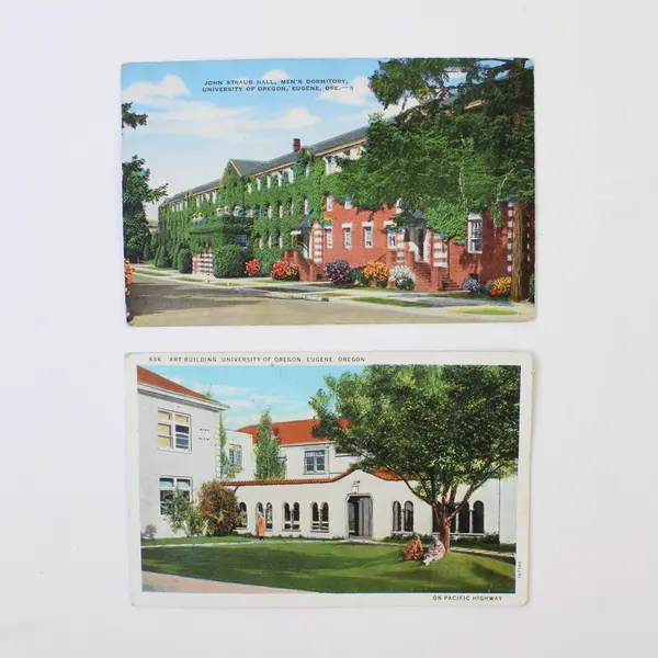 Lot Of 2 University Of Oregon Eugene Litho Postcards Art Building Straub Hall