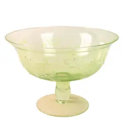 Unbranded Clear Green Glass Pedestal Bowl W/ Crushed Glass Swirl Pattern 7.75"