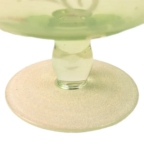 Unbranded Clear Green Glass Pedestal Bowl W/ Crushed Glass Swirl Pattern 7.75"