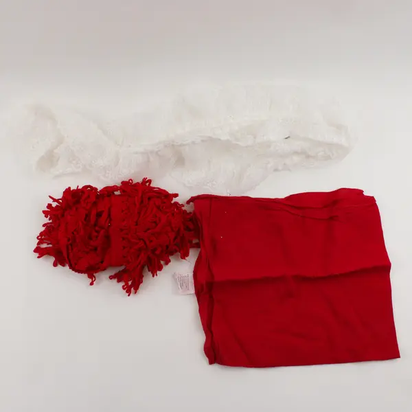 Mixed Lot of Red Linen Square Trim, Red Yarn & White Lace - Sewing