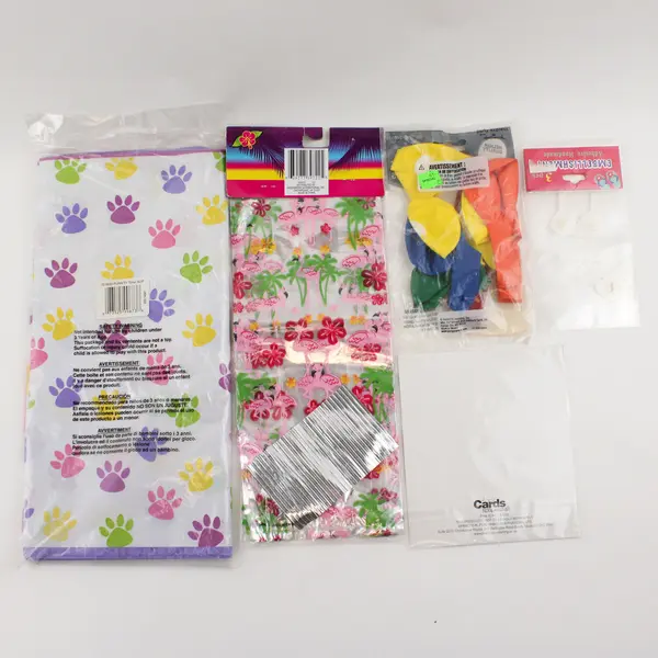 Mixed Lot of 5 Birthday Party Supplies Tablecloth Balloons Loot Bags Stencil