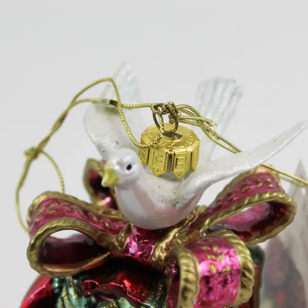 Fitz and Floyd Glass Gregorian Gift Box with Dove On top Christmas Ornament  