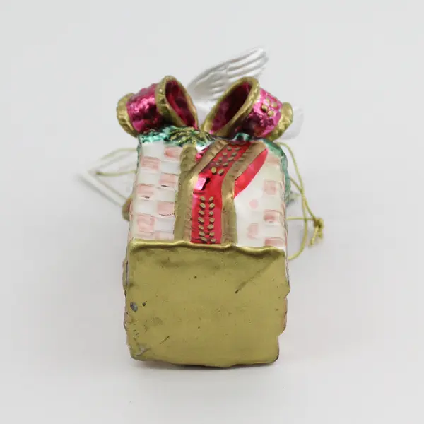 Fitz and Floyd Glass Gregorian Gift Box with Dove On top Christmas Ornament  