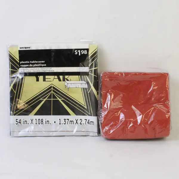 Mixed Lot New Year's Party Accessories - Happy New Year Tablecloth & Napkins