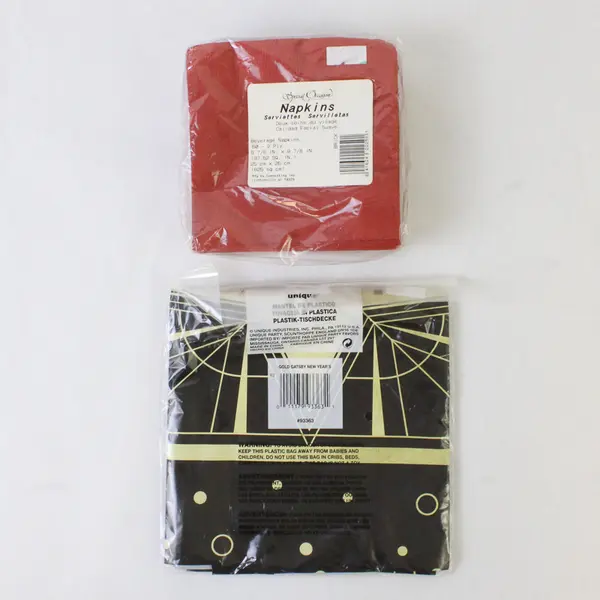 Mixed Lot New Year's Party Accessories - Happy New Year Tablecloth & Napkins