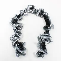 Vintage Handmade Crocheted Ruffle Scarf - Black, Gray, White - 48" Long