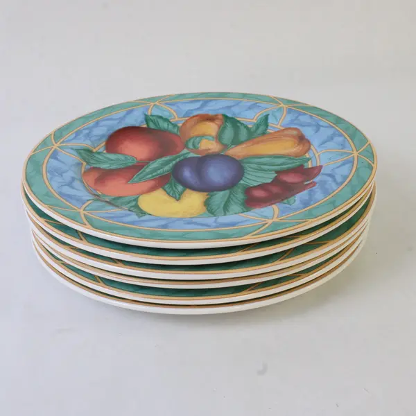 Lot Of 6 Victoria & Beale Forbidden Fruit Patterned Ceramic Salad Plates 7.75"