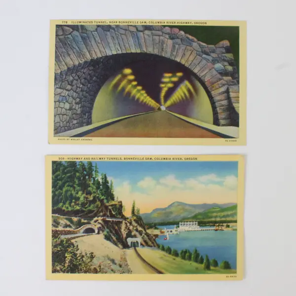 Lot Of 2 Columbia River Highway Tunnel Bonneville Oregon Color Litho Postcards