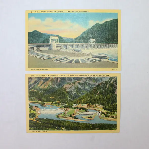 Lot Of 2 Bonneville Dam Columbia River Oregon Washington Color Litho Postcards