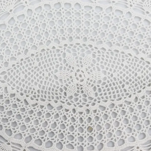 Oval Stained Glass Suncatcher W/ Crocheted Doily Window Hanging 15.5" Wide