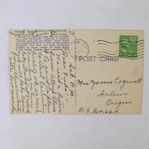 Lot Of 2 Bonneville Dam Columbia River Oregon Washington Litho Postcards 1940s