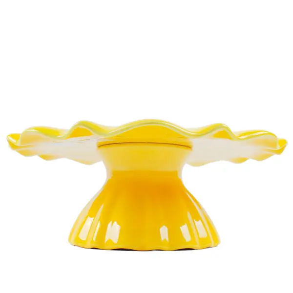 Department 56 Time To Celebrate Yellow Ceramic Scalloped Pedestal 2003 4.5"