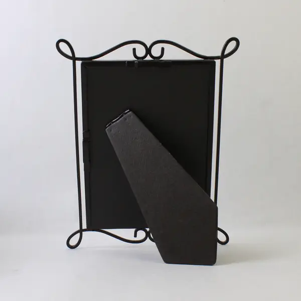 Vintage Metal Scroll Design Easel Stand Photo Frame, 7"x8.8"