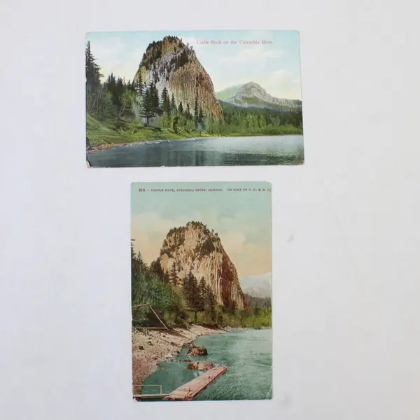 Lot Of 2 Castle Rock Columbia River Washington Color Litho Postcards 1910s