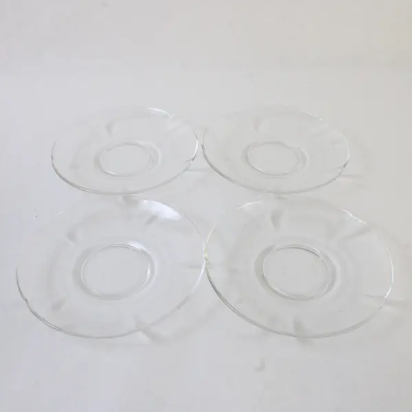 Lot Of 4 Duralex France Unknown Pattern Clear Glass Tea Cup Saucers 5.75"