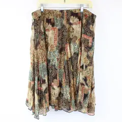 Christopher & Banks Women's 16-18W Brown Patchwork Elastic Waist Midi Skirt