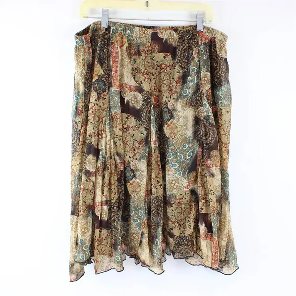 Christopher & Banks Women's 16-18W Brown Patchwork Elastic Waist Midi Skirt