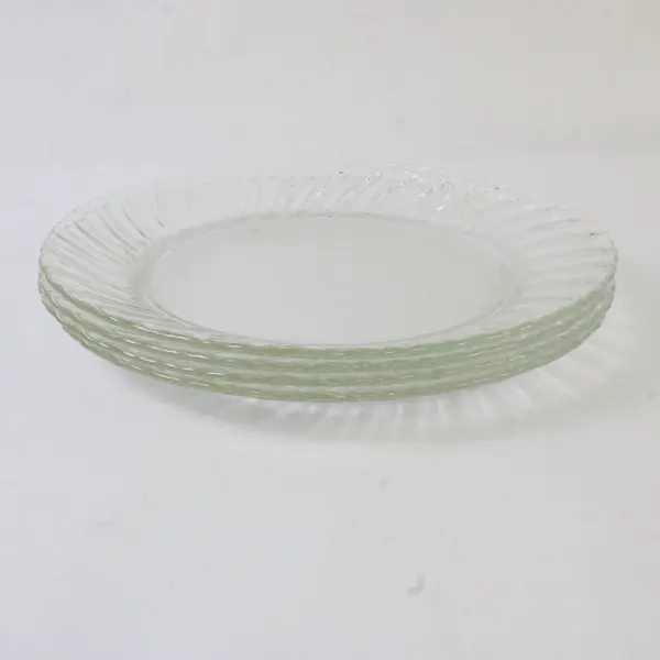 Lot Of 4 Forte Crisa FCG8 Pattern Clear Glass Molded Swirls Dinner Plates 9.75"