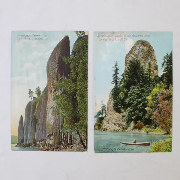 Lot Of 2 Columbia River Oregon Color Litho Postcards 1909 Rooster Rock Cape Horn