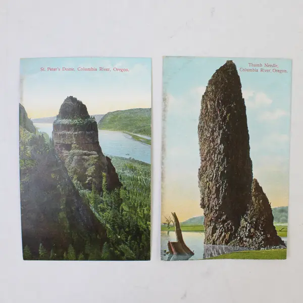 Lot Of 2 Columbia River Oregon Color Litho Postcards Thumb Needle St Peters Dome