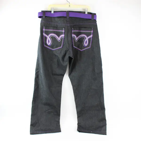 Vtg Rich Kids Jeans Men's 36Wx32L Black Baggy Skate Purple Stitch Denim Jeans