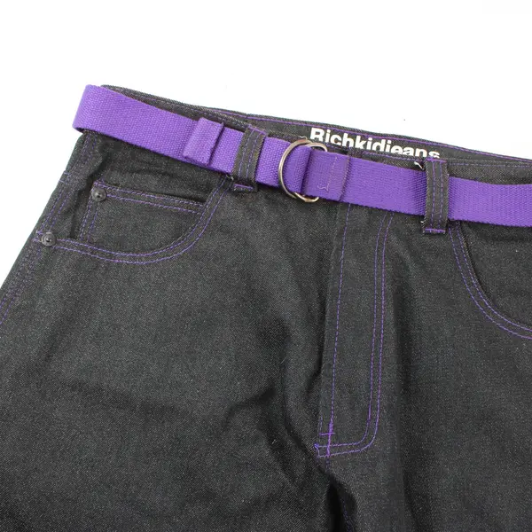 Vtg Rich Kids Jeans Men's 36Wx32L Black Baggy Skate Purple Stitch Denim Jeans