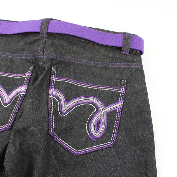 Vtg Rich Kids Jeans Men's 36Wx32L Black Baggy Skate Purple Stitch Denim Jeans