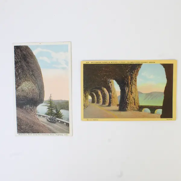 Lot Of 2 Columbia River Highway Oregon Litho Postcards Mushroom Rock Mitchell Pt