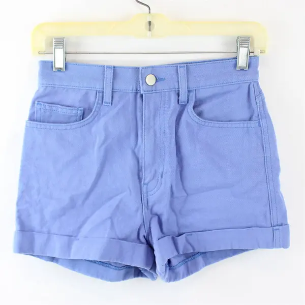 American Apparel Women's 27 Sky Blue High Waisted Cuffed Denim Shorts