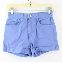 American Apparel Women's 27 Sky Blue High Waisted Cuffed Denim Shorts