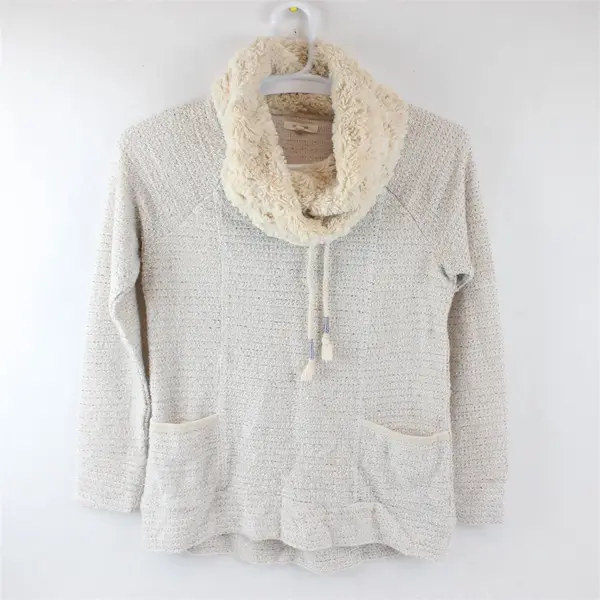 Maurices Women's M White & Beige Faux Fur Cowl Neck Pullover Oversized Sweater