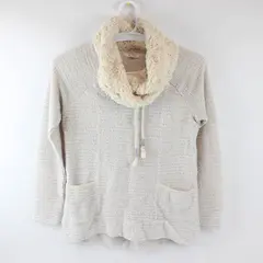 Maurices Women's M White & Beige Faux Fur Cowl Neck Pullover Oversized Sweater