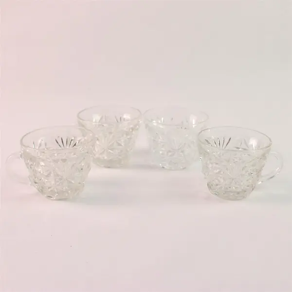 Lot Of 4 Anchor Hocking Arlington Pattern Clear Etched Glass Punch Cups 2.75"