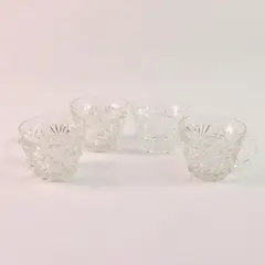 Lot Of 4 Anchor Hocking Arlington Pattern Clear Etched Glass Punch Cups 2.75"